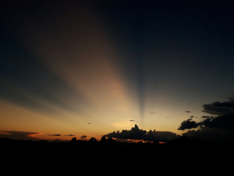 Sunset over the Colombian rainforest.