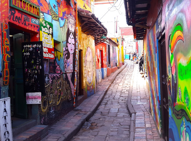 Colorful street in La Candelaria, Bogotá